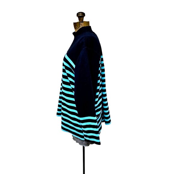 Talbots Womens Petite Striped Pullover Top 3XP Black & Aqua Cotton Blend - Picture 2 of 10